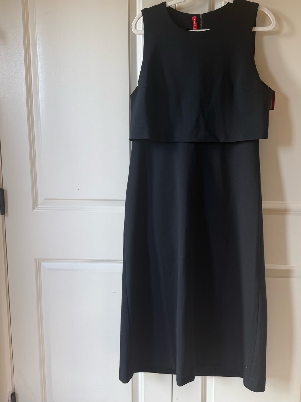 SPANX Black Ponte Midi Dress XL NWT Sculpting Layered Sheath Minimalist Work